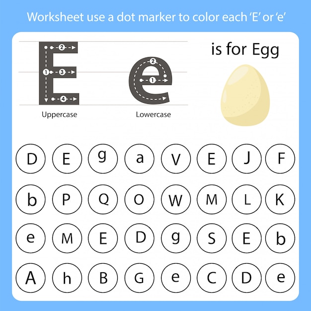 벡터 워크 시트는 점 마커를 사용하여 각 e의 색상을 지정합니다.