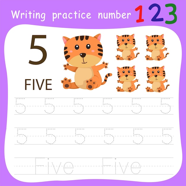 Worksheet writing practice number five animal