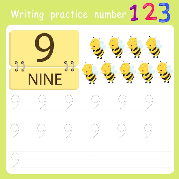 Worksheet writing practice number nine