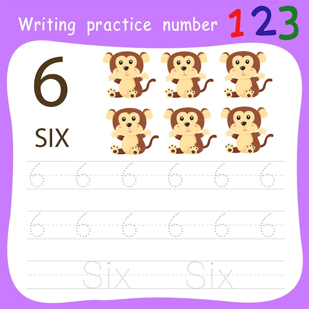 Worksheet Writing practice number six animal