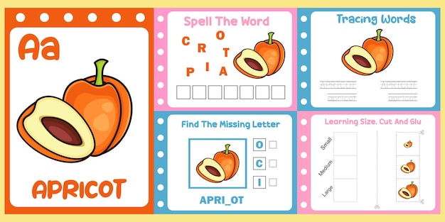 Worksheets pack for kids with apricot vector