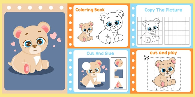 Worksheets pack for kids with bear vector children39s study book