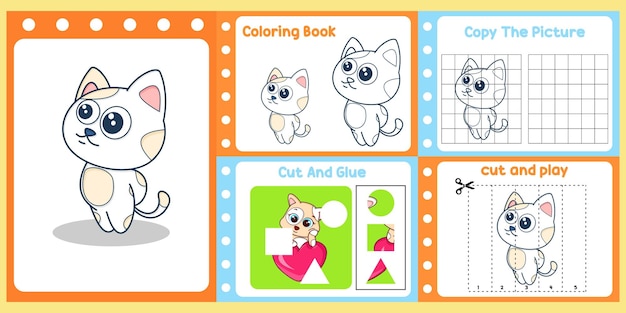Worksheets pack for kids with cat vector children39s study book