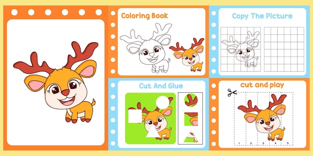 Worksheets pack for kids with deer vector children39s study book