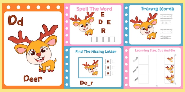 Worksheets pack for kids with deer vector children39s study book
