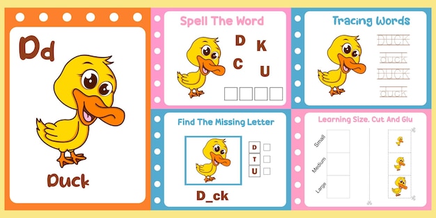 Worksheets pack for kids with duck vector children39s study book