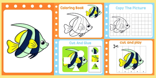 Worksheets pack for kids with fish vector children39s study book