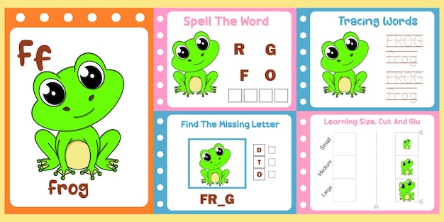 Worksheets pack for kids with frog vector children39s study book