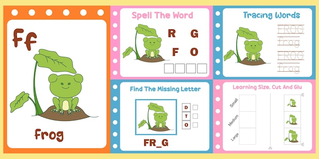 Worksheets pack for kids with frog vector children39s study book