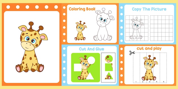 Worksheets pack for kids with giraffe vector children39s study book