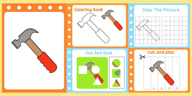 망치 벡터 children39 학습 책이 있는 아이들을 위한 워크시트 팩