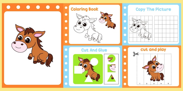 Worksheets pack for kids with horse vector children39s study book