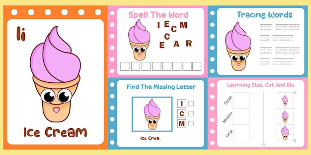 Worksheets pack for kids with ice cream vector children39s study book