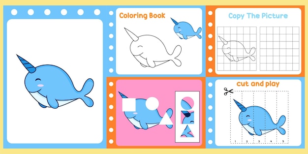 Worksheets pack for kids with narwhal fun learning for children