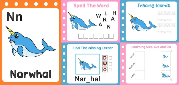 Worksheets pack for kids with narwhal fun learning for children