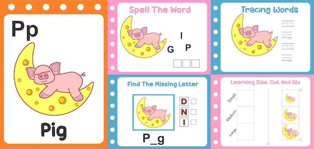 Worksheets pack for kids with pig fun learning for children