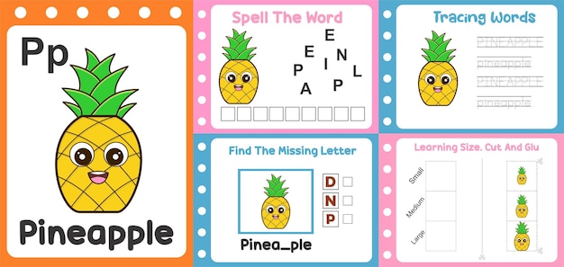 Worksheets pack for kids with pineapple fun learning for children