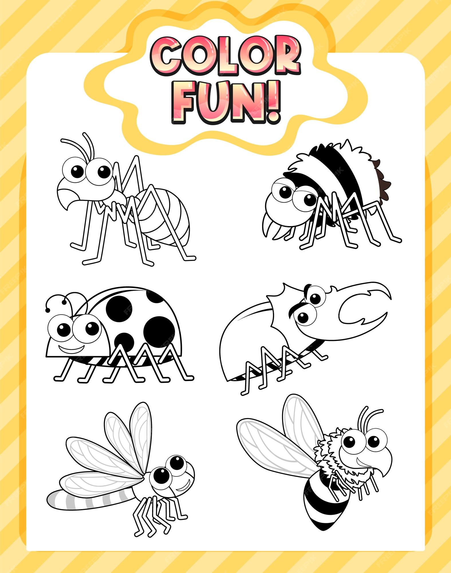 Premium Vector Worksheets template with color fun text and insect outline Premium Vector Worksheets template with color fun text and insect outline