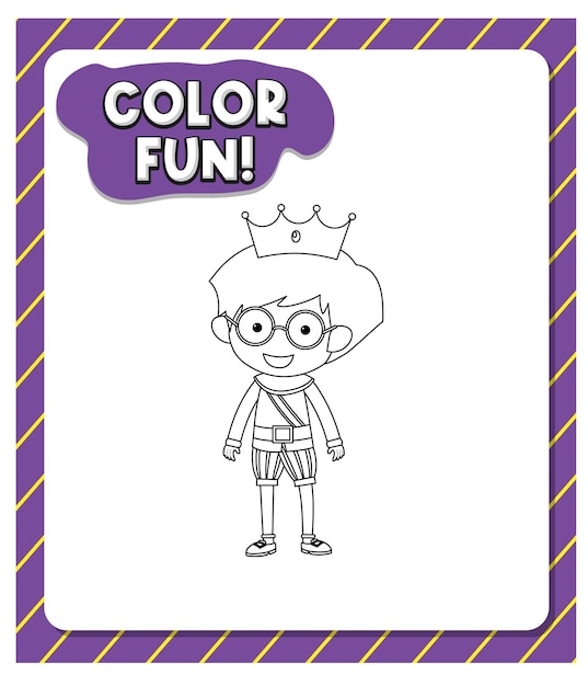 Worksheets template with color fun text and prince outline