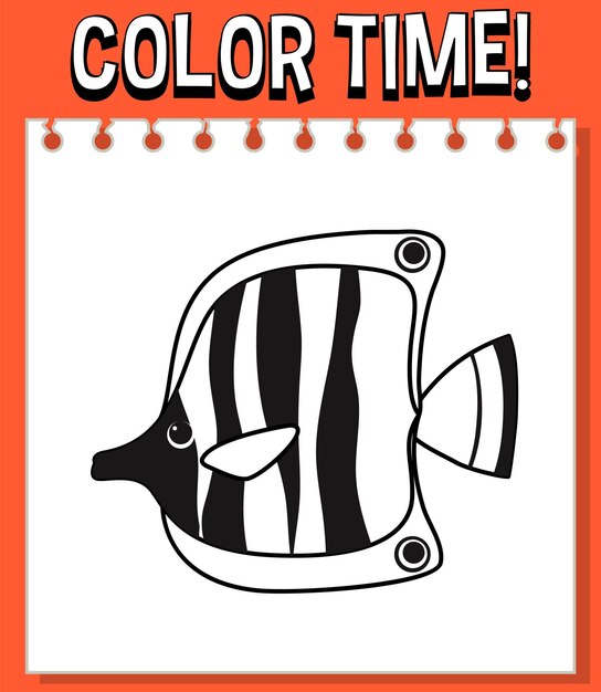색상 시간 텍스트 및 물고기 윤곽선이 있는 워크시트 템플릿