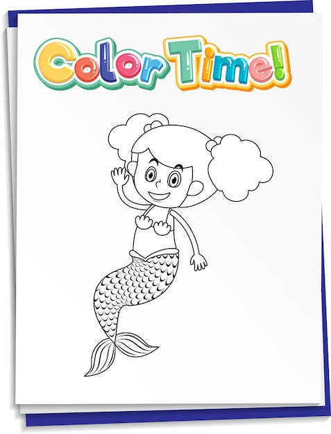 Worksheets template with color time text and mermaid outline