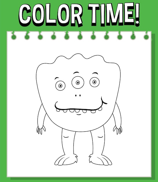 Worksheets template with color time text and monster outline