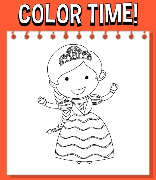 Worksheets template with color time text and pricess's outline