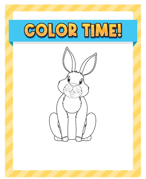 Worksheets template with color time text and rabbit outline