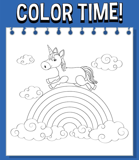 Worksheets template with color time text and rainbow with unico