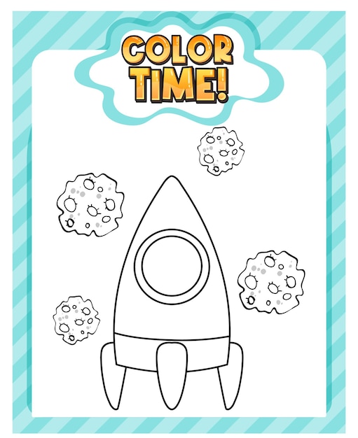 Worksheets template with color time text and rocket outline