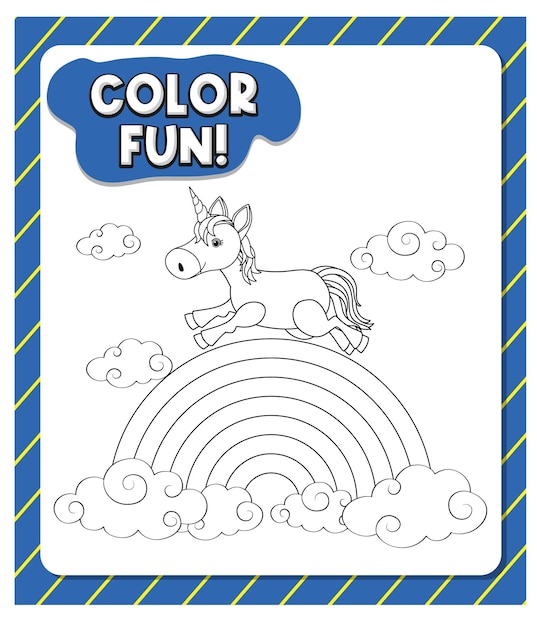 Worksheets template with color time text and unicorn outline