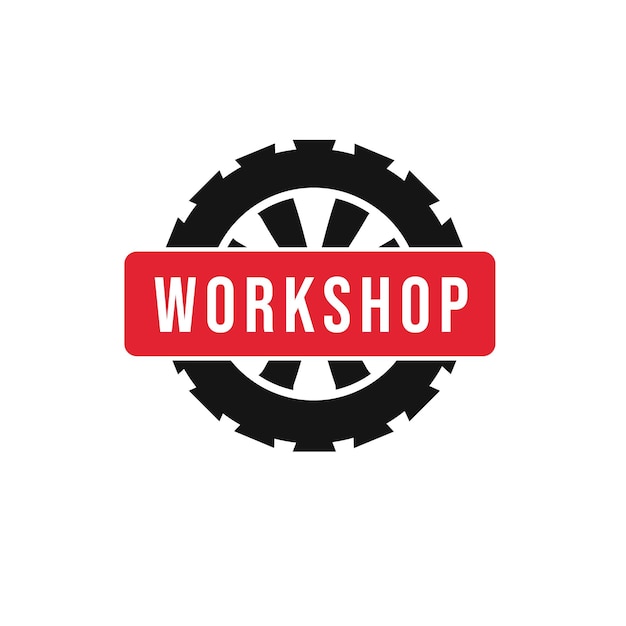 Workshop badge with wheels Vector illustration