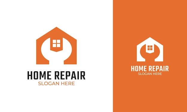 Workshop logo design with house and wrench icon for the repair service center