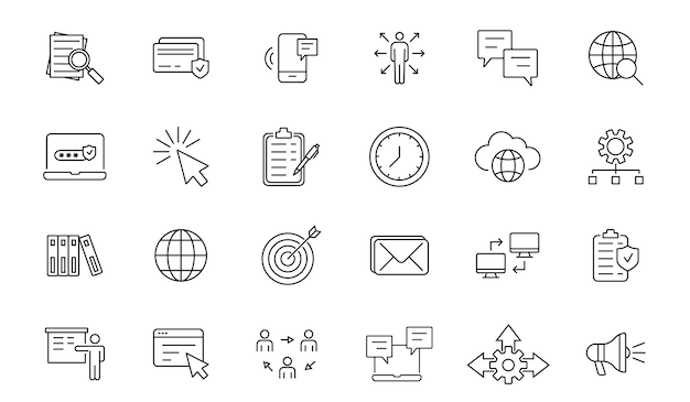 Workshop set van web iconen Office en Business lijn iconen set Vector illustratie