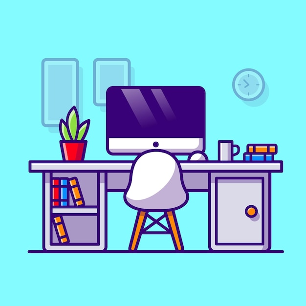 Workspace cartoon vector icon illustration. education technology icon concept isolated premium vector. flat cartoon style