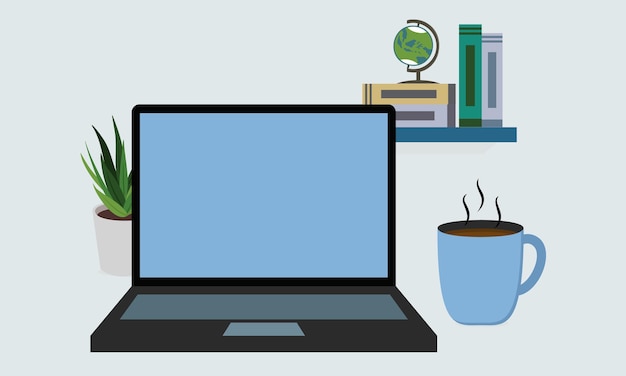 workspace or study area Laptop with mug of coffee
