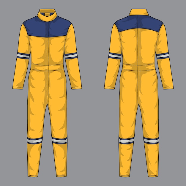 Vector workwear template front and back view men's coveralls wearpack vector illustration