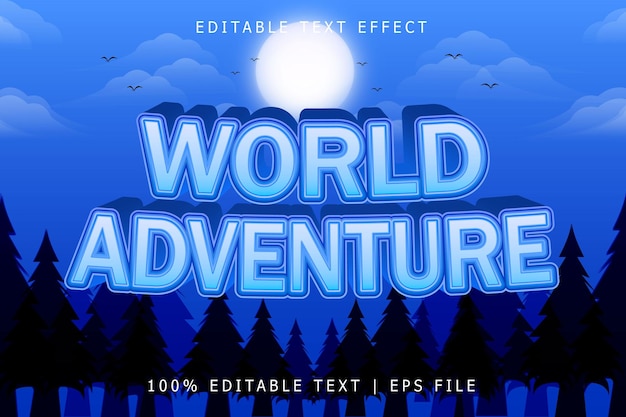 World adventure effetto testo modificabile 3 dimensioni in rilievo stile moderno