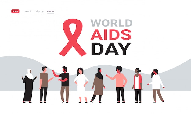 World AIDS day awareness red ribbon sign people group communication medical prevention