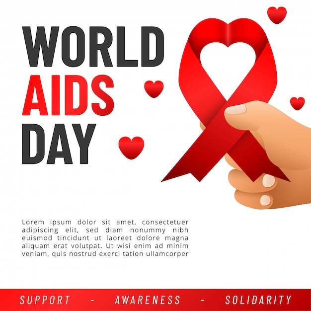 World AIDS day banner. Aids Awareness Red Ribbon.