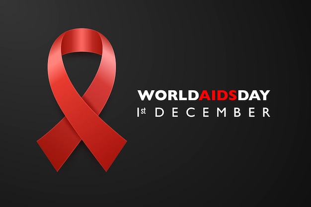 World AIDS Day Banner Aids Awareness Red Silk Ribbon on Black