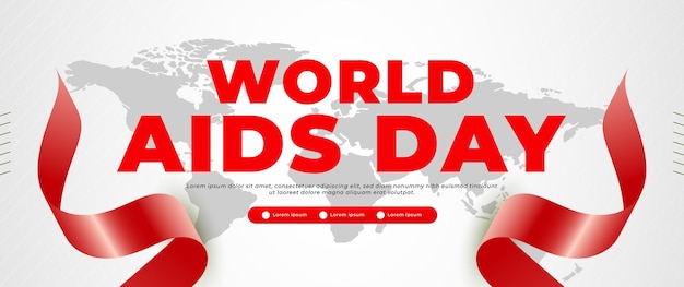 World AIDS day banner design with red ribbon and world map elements