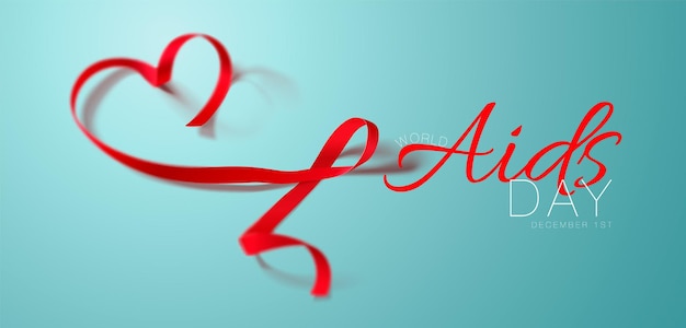 World Aids Day concept Aids Awareness Realistic Red Ribbon Calligraphy Poster