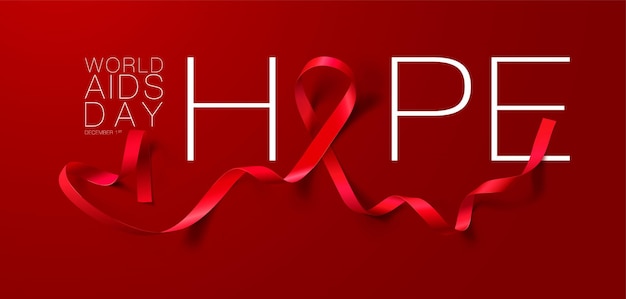 ベクトル 世界エイズデーのコンセプトホープエイズの認識現実的な赤いリボン