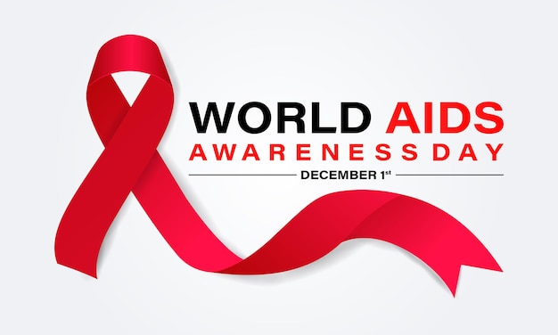 World Aids Day concept with Red Ribbon Banner with realistic 1st December Background banner c