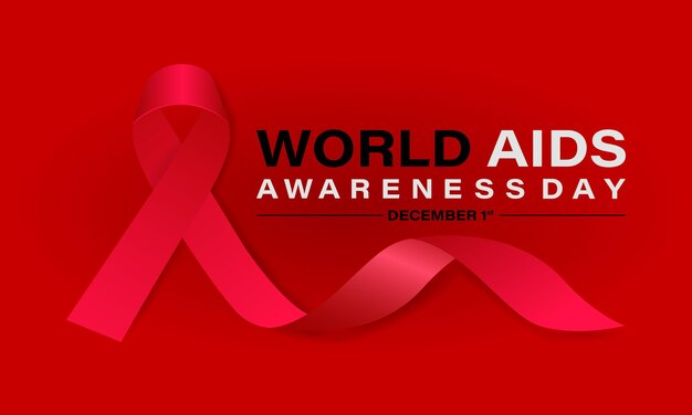 World Aids Day concept with Red Ribbon Banner with realistic 1st December Background banner c