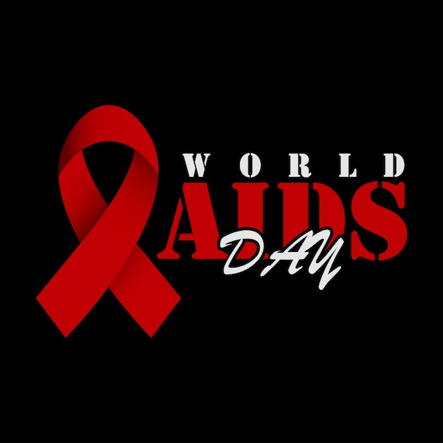 Vettore il concetto della giornata mondiale dell'aids con il banner del nastro rosso con il realistico 1° dicembre sullo sfondo nero