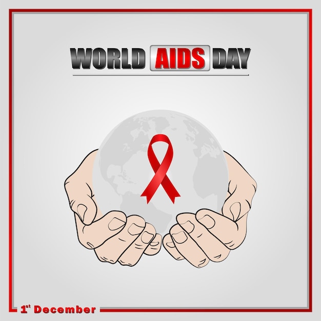 World AIDS Day December 1st Banner with red ribbon and text World Aids Day