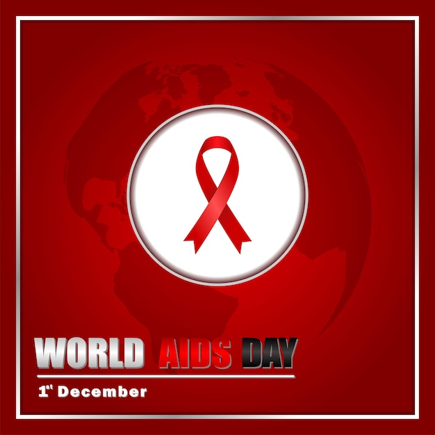 World AIDS Day December 1st Banner with red ribbon and text World Aids Day