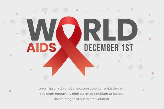 World Aids Day December 1st with red ribbon and dotted maps on isolated background